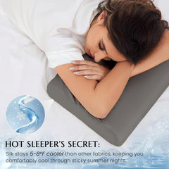 Față de pernă THXSILK din mătase de dud 19 Momme pentru pernă contur din spumă cu memorie, pernă cervicală din latex, hipoalergenică, lavabilă (50 x 30 x 10/7 cm, gri închis)