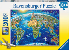 Ravensburger children's puzzle - 12722 Big, wide world - Puzzle harta lumii pentru copii de 8 ani și peste, cu 200 de piese în format XXL Puzzle Naty Shop Titlu implicit