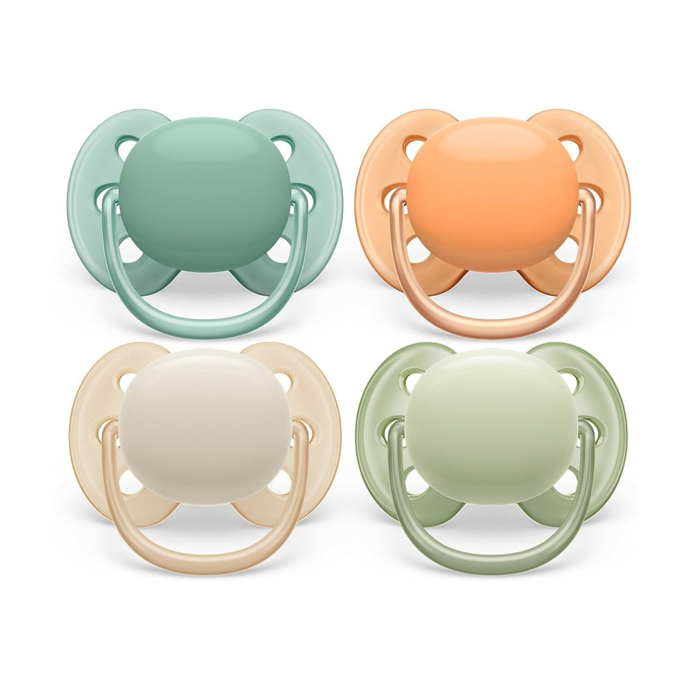 Suzete Philips AVENT ultra moi - pachet de 4 suzete extra moi, fără BPA, pentru bebeluși cu vârsta cuprinsă între 0 și 6 luni, inclusiv cutie de transport și sterilizare (Model SCF091/35)