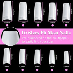 500 de bucăți de vârfuri de unghii artificiale franceze, set de vârfuri de unghii false acrilice, extensii de unghii, vârfuri de unghii, accesorii pentru unghii false cu 4 bucăți de lipici pentru design de unghii, unghii cu gel, naturale