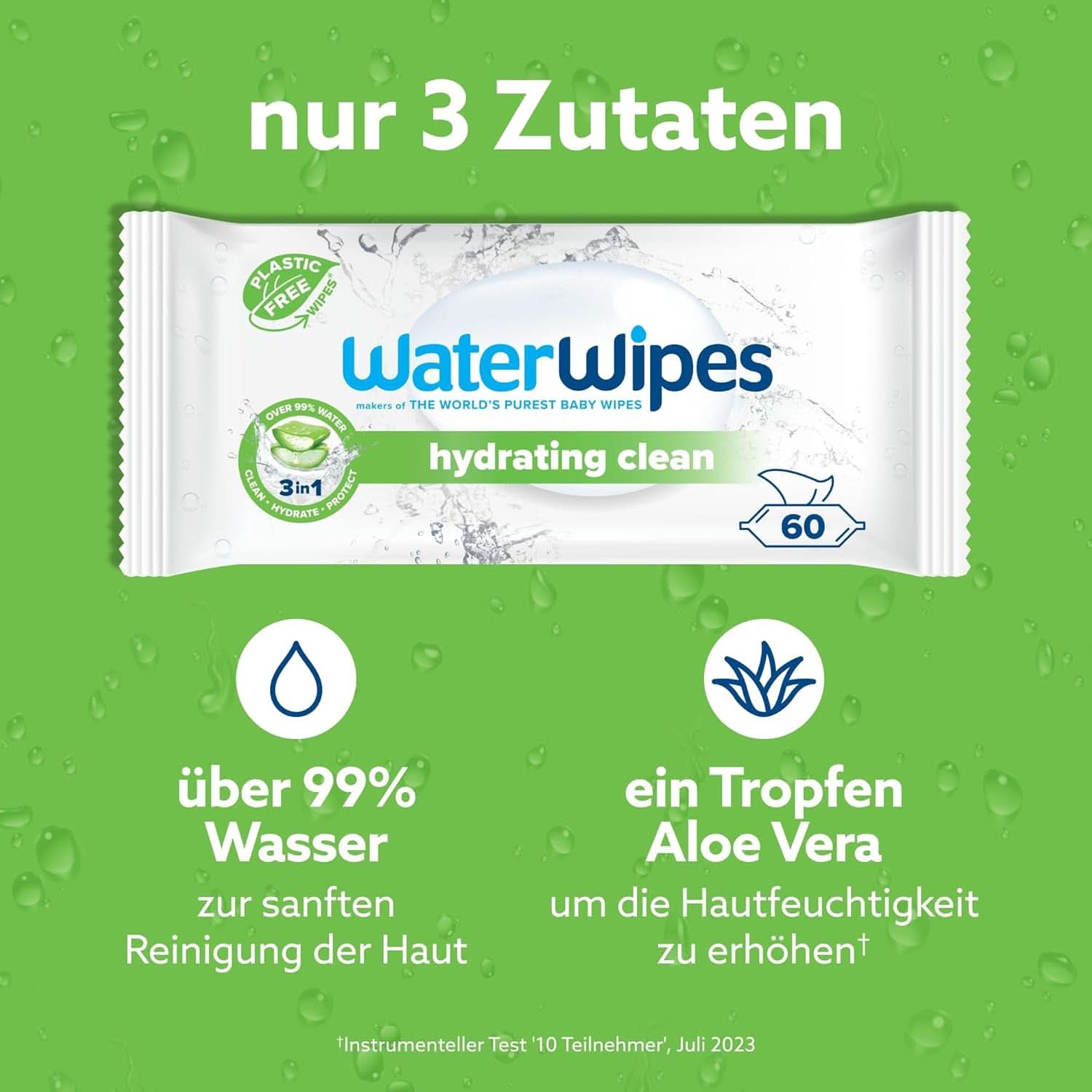 Waterwipes Șervețele pentru bebeluși hidratante și de curățare, cu 99% apă și extract de Aloe Vera, șervețele umede pentru față și corp Naty Shop