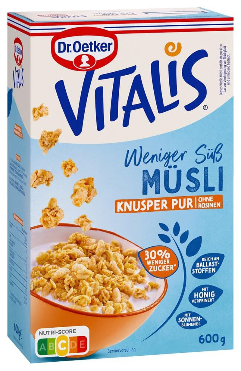 Dr. Oetker Vitalis Less Sweet Crunchy Pure: Musli crocant cu 30% mai puțin zahăr, pachet de 5 (5 x 600g)