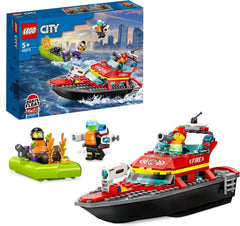 LEGO 60373 City Feuerwehrboot, Spielzeug, das im Wasser schwimmt, mit Rennboot, 3 Minifiguren und Jetpack, Feuerwehr-Boot-Spielzeug Geschenkidee für Jungen und Mädchen ab 5 Jahren