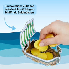 HABA Valea Vikingilor – Joc de societate rapid pentru dexteritate, pentru vârste de la 6 ani în sus, pentru 2–4 jucători – Tablă de joc XXL și nave vikinge 3D – Promovează tactica și curajul – 1304697001