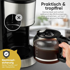 Espressor de cafea cu filtru Bomann® | pentru 12-14 cești | Espressor de cafea cu filtru | Carcasă din oțel inoxidabil | Anti-picurare | Espressor | Espressor de cafea cu filtru | 800W | KA 6071 CB
