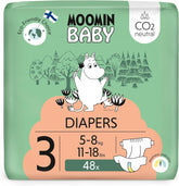 Scutece Moomin Baby Eco, mărimea 3, 5-8 kg, 48 bucăți, scutece premium moi | Moi și prietenoase cu pielea, respirabile, absorbante, fără substanțe chimice inutile |