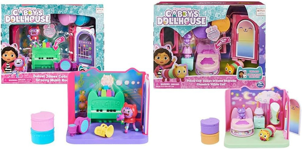 Camera Deluxe a casei de păpuși Gabby, Cameră cu muzică groovy și Cameră Deluxe, Vise dulci, Dormitor cu pisică pufoasă