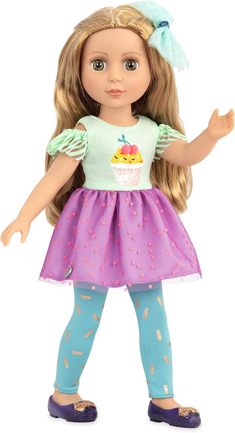 Glitter Girls - Sashka - 36 cm Bewegliche Modepuppe - Blondes Haar & grüne Augen - Cupcake-Kleid mit Haarschleife - Glitzerschuhe & Gepunktete-Leggings - 3 Jahre +