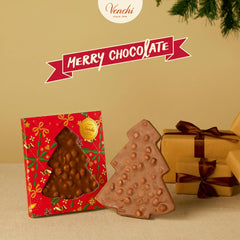 Venchi, Brutto&Buono, Tabletă de ciocolată cu lapte făcută manual cu „alune de pădure Piemont” în formă de brad, 200 g, fără gluten, Colecție de Crăciun în ediție limitată, Idee de cadou