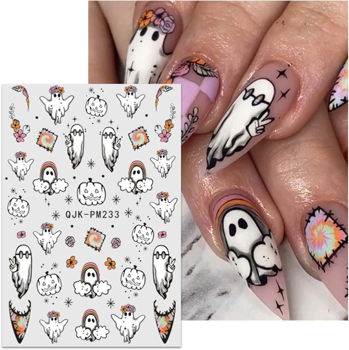 JMEOWIO Nagelsticker Halloween 9 Blatt Nail Art Sticker Selbstklebend Nagelaufkleber Süßes Gespenst Kürbis Dekoration Nageldesign Zubehör