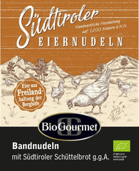 Tăiței panglică BioGourmet cu Schüttelbrot din Tirolul de Sud (IGP) | Tăiței de ou sărați și aromati cu speck autentic din Tirolul de Sud | 1 x 250g Bio