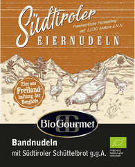 Tăiței panglică BioGourmet cu Schüttelbrot din Tirolul de Sud (IGP) | Tăiței de ou sărați și aromati cu speck autentic din Tirolul de Sud | 1 x 250g Bio
