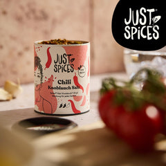Just Spices Chili Knoblauch Salz I Gewürzmix, der zu allen Gerichten schmeckt I Gewürzdose, 55 g
