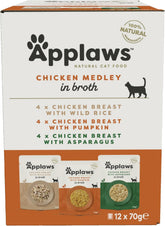 Applaws Premium Natural Pisici Hrană Umedă, Selecție de Pui în Supă 70g Pliculețe Porționate (12x70g)