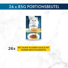 Hrană umedă pentru pisici Gourmet Perle Delight în sos cu pui, pachet de 26 (26 x 85g)