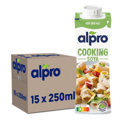 Alpro Cooking Soya – Vegane Kochcreme aus Soya mit neutralem Geschmack für heiße und kalte Gerichte – 15 x 250 ml