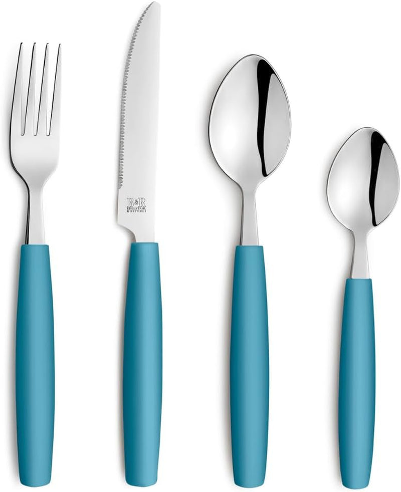 Beckmann & Rommerskirchen 2515 VALOA Besteck Set 4 Personen | 16-Teilig | Petrol | Spülmaschinenfest | Hochglanzpoliert | Essbesteck: 4X Messer, Gabel, Esslöffel, Kaffeelöffel Bucatarie Naty Shop Petrol