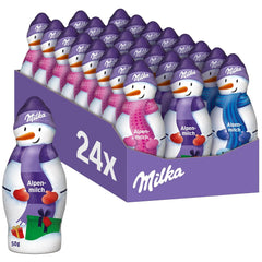 Milka Om de zăpadă Alpine Milk – Pachet mare cu figurine de oameni de zăpadă din ciocolată în 3 modele – 24 x 50g