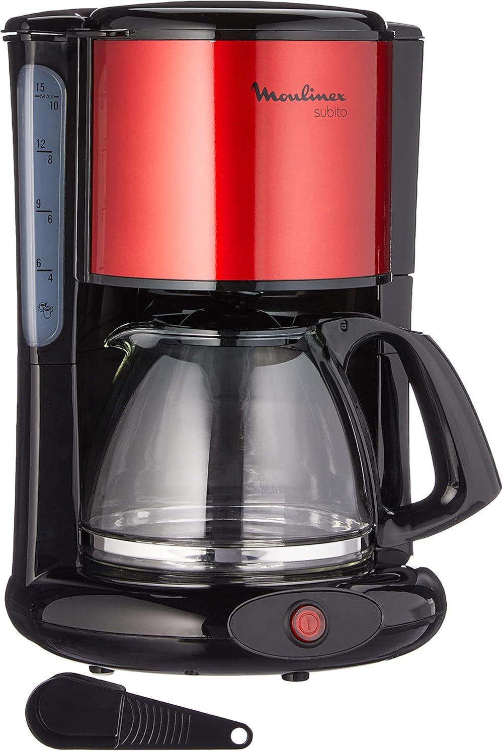 Espressor Subito cu filtru, carafă din sticlă, 10-15 cești, capacitate 1,25 l, funcție de oprire automată, filtru detașabil, indicator nivel apă, oțel inoxidabil, roșu/negru, FG360D