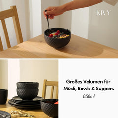 Set de boluri pentru cereale KIVY - 6 x 850ml - Boluri mari, supe și terci - Bol pentru supă - Bol - Boluri pentru cereale - Boluri pentru supă - Set de boluri - Bol ceramic pentru cereale (alb crem, boluri)