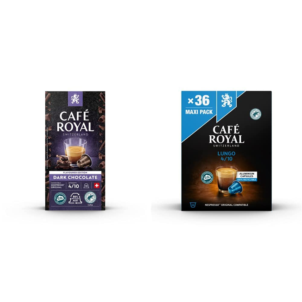 Café Royal Dark Chocolate Flavoured 100 Kapseln für Nespresso Kaffee Maschine - 4/10 Intensität - UTZ-zertifiziert, aus Aluminium & Lungo 36 Kapseln für Nespresso Kaffee Maschine - 4/10 Intensität