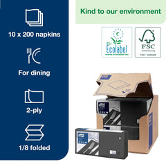 Tork 477851 Șervețele de prânz negre 1/8 pliate / Șervețele de hârtie prepliate din 2 straturi pentru gustări sau mâncăruri mici / Calitate avansată / 10 X 200 (2000) șervețele / 32,6 X 33 Cm (L X l)