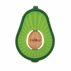 Nuby - Inel de dentiție „Avocado” - Jucărie de dentiție din silicon și lemn - Miez rotativ din lemn - Jucărie de dentiție pentru bebeluși și copii mici - Ajutor pentru dentiție - Fără BPA - 6+ luni