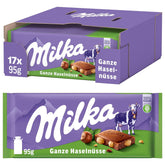 Milka Alpine Ciocolată cu lapte cu alune întregi – Ciocolată cu nuci crocante – 17 x 95g
