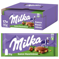 Milka Alpine Ciocolată cu lapte cu alune întregi – Ciocolată cu nuci crocante – 17 x 95g