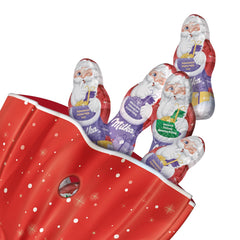 Milka Mini Santas – Mix de lapte alpin, cremă de lapte și alune în ambalaj individual festiv – 120g