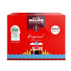 Caffè Mauro Torrefazione Kaffee Kompostierbare Pods, Recyclebare Verpackung, Original Mischung - 100 stück - Intensität 10/10 - Kompatibel mit ESE System Papier Pads 44 mm