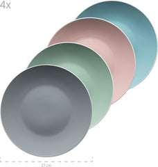 MÄSER 934006 Seria Elissa, Set de veselă modern pentru 4 persoane în glazuri mate colorate cu margine albă, Set combinat de 16 piese, Gresie, Multicolor, Gri, Turcoaz, Roz, Verde