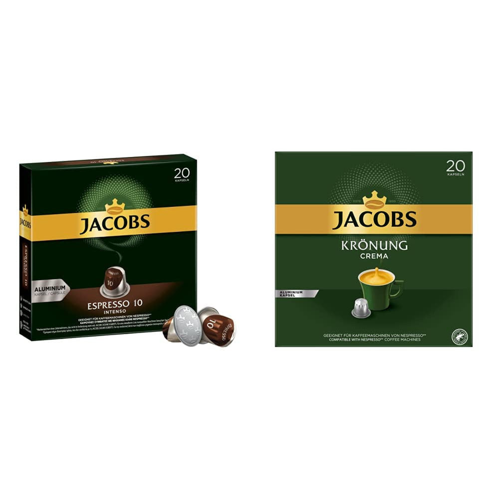 Kaffeekapseln Espresso Intenso, Intensität 10 von 12, 10 x 20 Getränke & Kaffeekapseln Krönung Crema, 200 Nespresso kompatible Kapseln, 10er Pack, 10 x 20 Getränke, 1040 g
