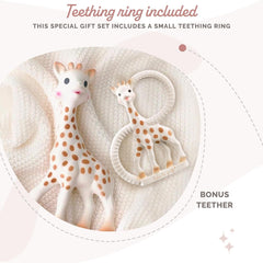 Girafa Sophie – Cutie cadou pentru bebeluși + Inel de dentiție – 100% cauciuc natural – Set de activități pentru copii – Jucărie pentru învățare timpurie