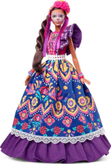 Păpușă Barbie 2022 Día De Muertos cu rochie tradițională cu volane, coroană de flori și vopsea facială Calavera, cadou pentru colecționari