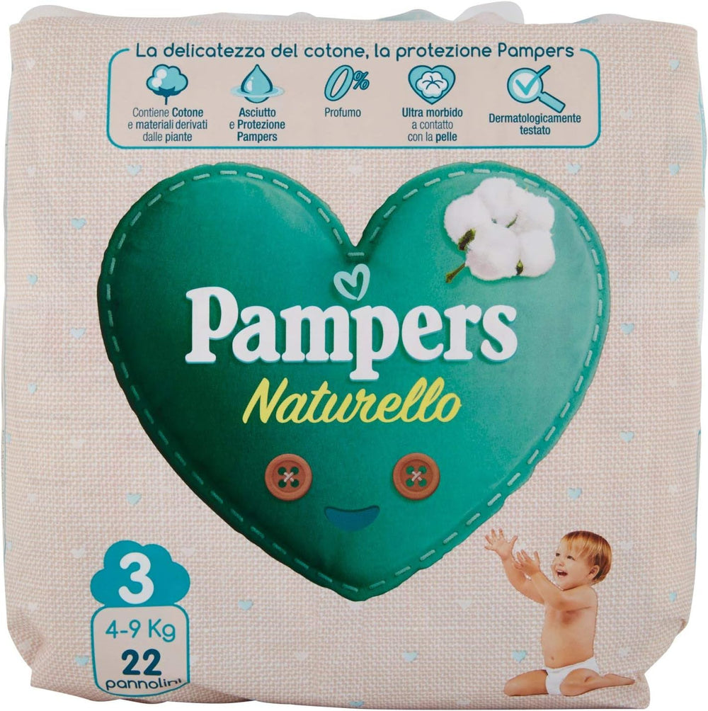 Pampers Naturello Midi, 22 scutece, mărimea 3 (4-9 kg)