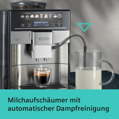 Espressor automat Siemens EQ.6 plus s700 TE657503DE, pentru multe specialități de cafea, spumator de lapte, râșniță ceramică, funcție dublă de cafea, anticalcar, curățare automată cu abur, 1500 W, oțel inoxidabil