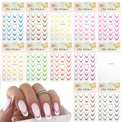 12 Stück French Tip Nagelsticker Selbstklebend Bunte French Nails Schablone Nagelaufkleber Nail Art Stickers Nageldesign DIY Nägel Zubehör(12 Farben)