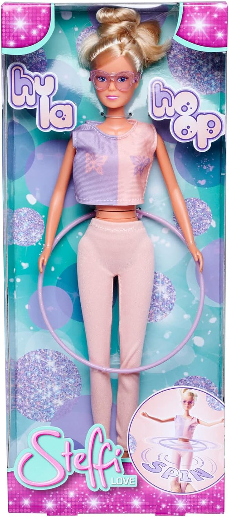 Simba 105733619 - Steffi Love Hula Hoop, păpușă de jucărie cu ținută sport, hula hoop și funcție mecanică, 29 cm, vârste 3+