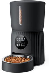 Hrănitor automat pentru pisici Faroro, dozator de hrană pentru pisici de 4 l, hrănește 1-6 mese pe zi, control al porțiilor, comandă vocală în 10 secunde, hrănire lentă (negru)