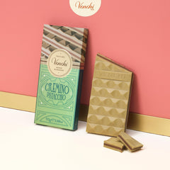 Venchi - Cremino Pistachio Bar, 110g, baton de ciocolată din ciocolată cu lapte și albă cu pastă de fistic, rețetă în trei straturi cu arome mediteraneene, fără gluten, fără coloranți artificiali
