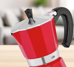 Espressor Cilio Classico pentru 6 cești | electric 480W | Ø 11,5 cm Înălțime: 25 cm | aluminiu | roșu | plită integrată | cu funcție de menținere a căldurii și filtru reductor | pentru călătorii sau camping