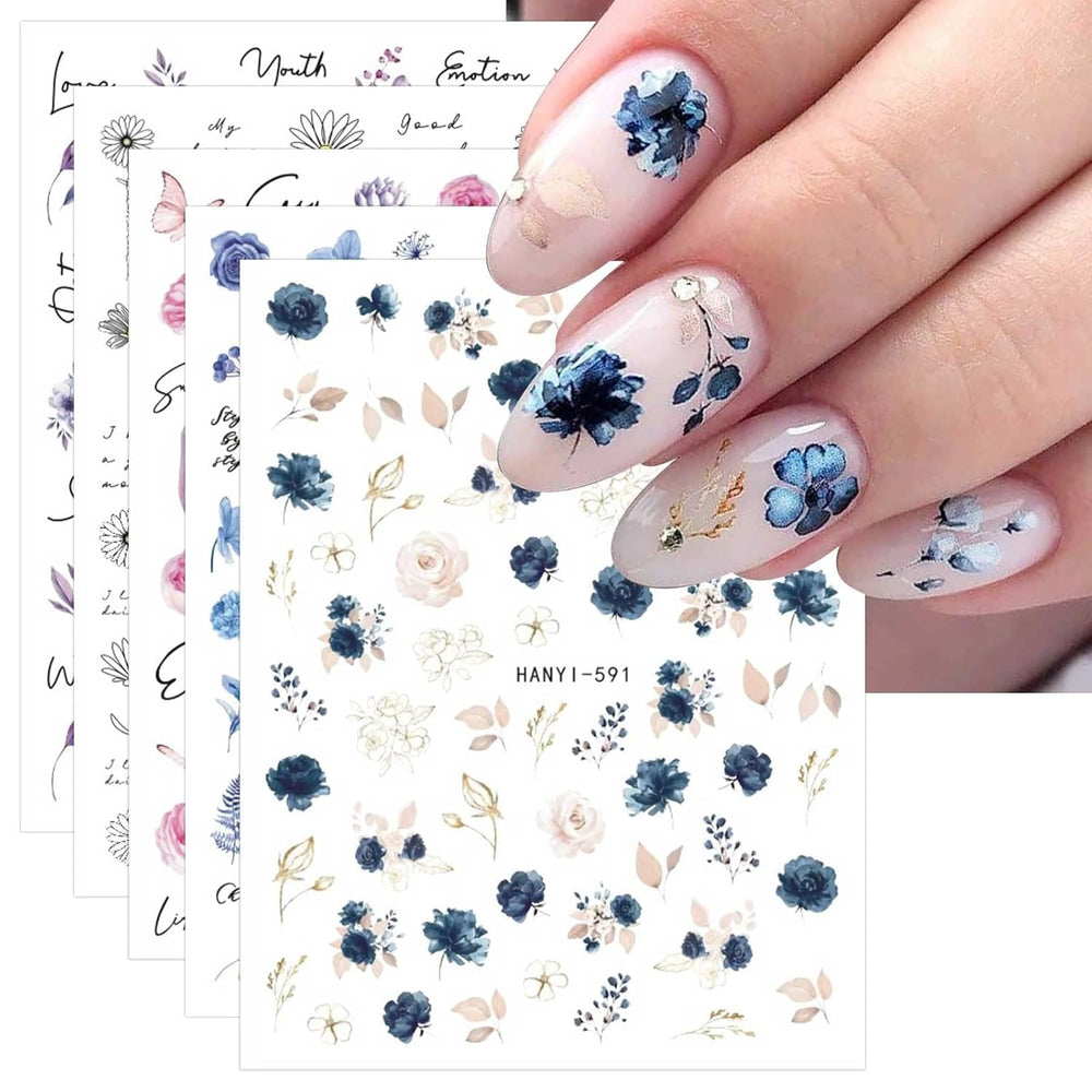 JMEOWIO Nagelsticker Blumen Frühling 9 Blatt Nail Art Sticker Selbstklebend Nagelaufkleber Buntes Sommer Blumen Dekoration Nageldesign Zubehör