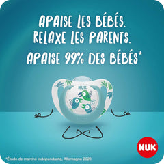 Suzetă NUK Star Night & Day pentru bebeluși 0-6 luni, strălucește în întuneric, silicon fără BPA, pisică roz, pachet de 2