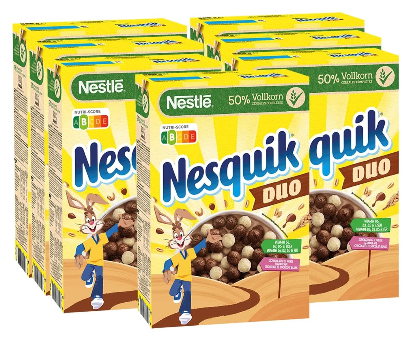 NESTLE Nesquik Duo, Cereale cu ciocolată neagră și albă cu făină integrală, pachet de 7 x 325 grame Cereale Naty Shop