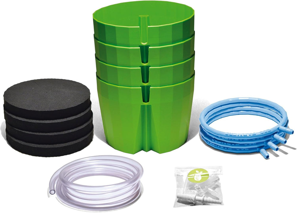 Hydro Farmer, set de ghivece cu 19 piese Ø 18 cm (verde), sistem de creștere care include 4 ghivece, 4 inele de udare, 4 capace, set adaptor și furtun de 2 m, hidroponică, aeroponică