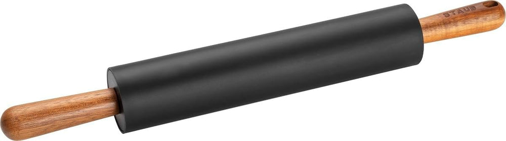 Sucitor STAUB, Lungime: 45 cm, Lățime de rulare: 26 cm, Silicon negru fără BPA și lemn de salcâm, Mâner ergonomic, Negru și maro