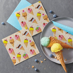 PAW - Șervețele 3 straturi (33 X 33 Cm) I 20 bucăți I Perfect pentru petreceri, zile de naștere, sărbători I Decorațiuni de masă pentru petrecerile copiilor - Șervețele de hârtie colorate cu motiv - Ice Cream I Ice Cream