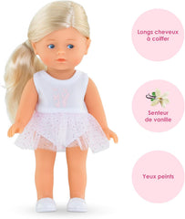 Les Trendies Mini Corolline Rosy Ballerina Set, Vollvinylpuppe mit langem Haar, extra Outfit in Geschenkbox, Vanilleduft, 20cm, ab 3 Jahren