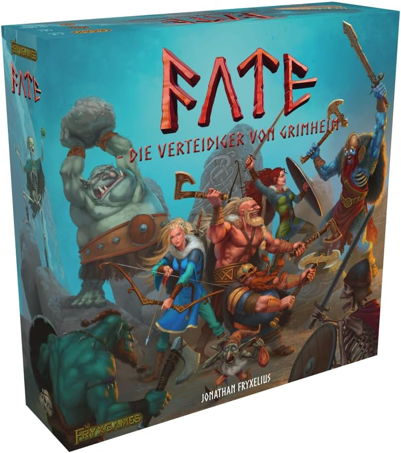 Fate: Defenders of Grimheim, ELZNIR Games, joc de societate fantasy cooperativ, strategie tower defense, pentru 1-4 jucători, vârste 14+, aventură epică, eroi și magie, joc tactic, FryxGames
